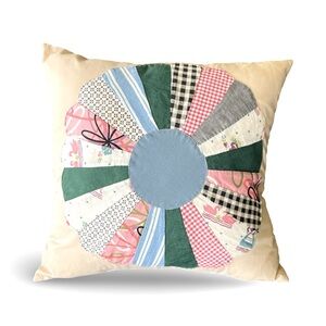 Vintage Throw Pillow Dresden Quilt Antique Fabric on Cotton Muslin Handmade OOAK